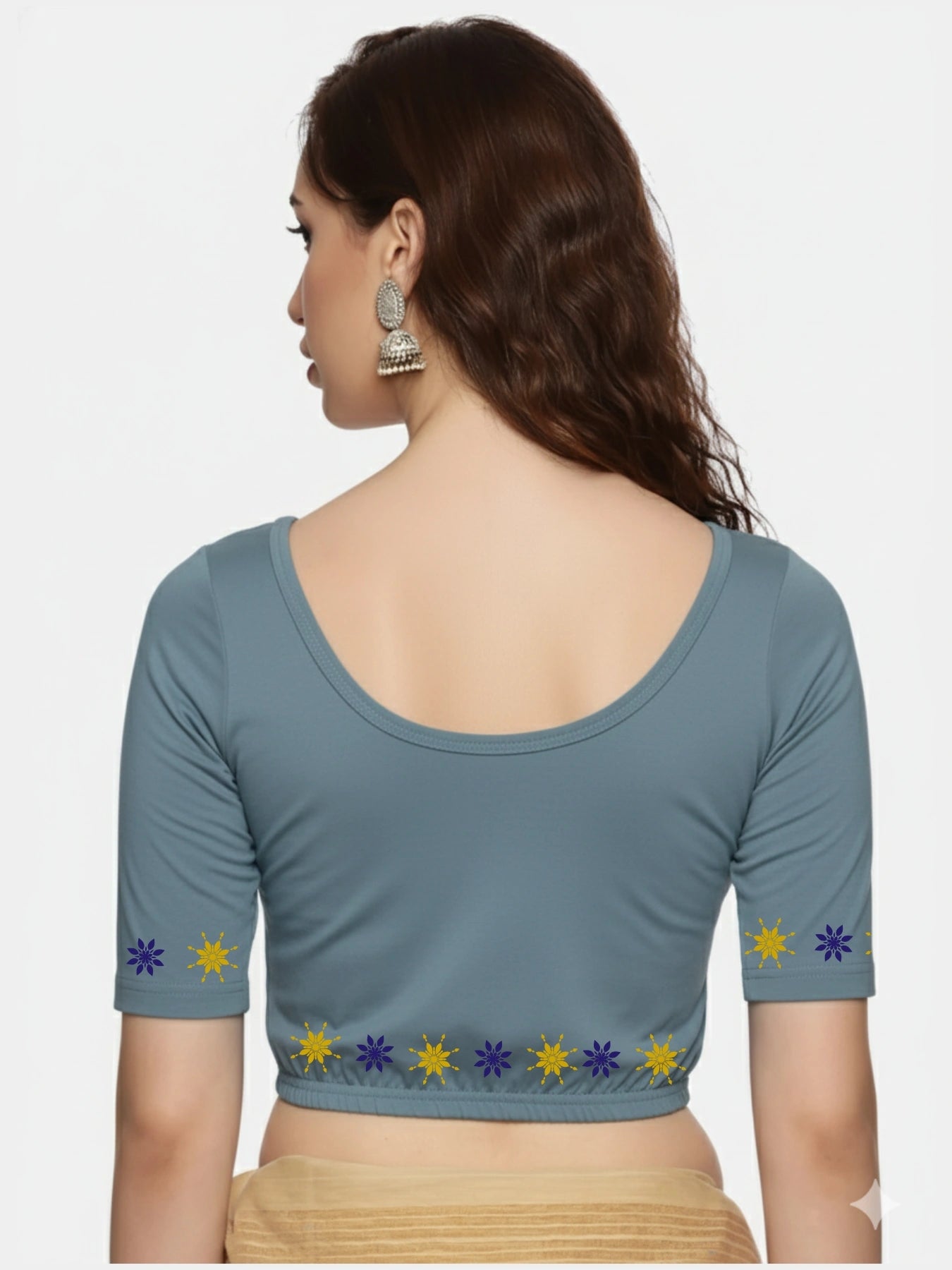 Women Back Printed Stretchable Blouse U0193