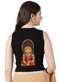 Women Back Printed Stretchable Sleeveless Close Neck RIB Blouse U0235 Black