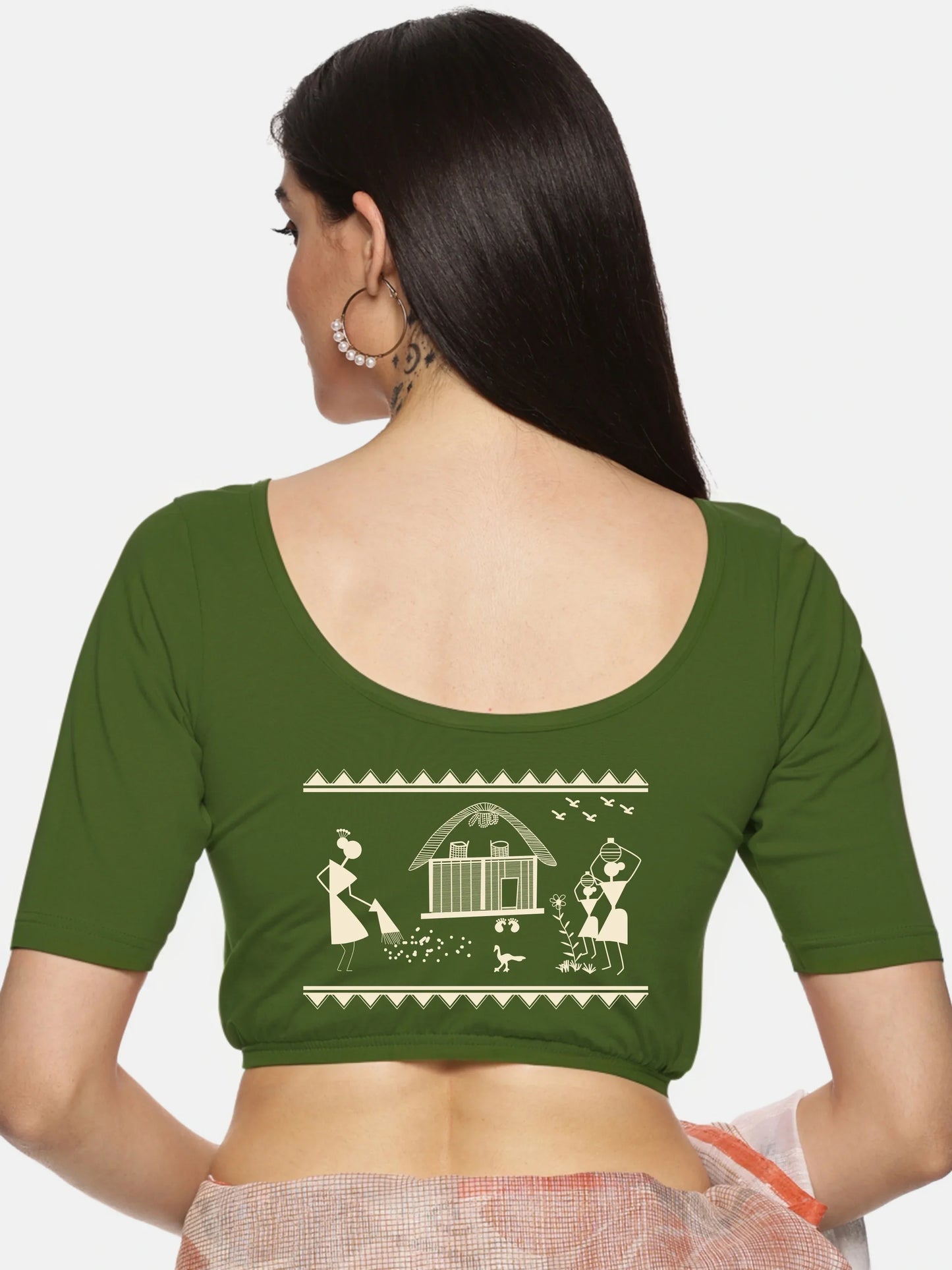 Women Back Printed Stretchable Blouse U06 - notyetbyus