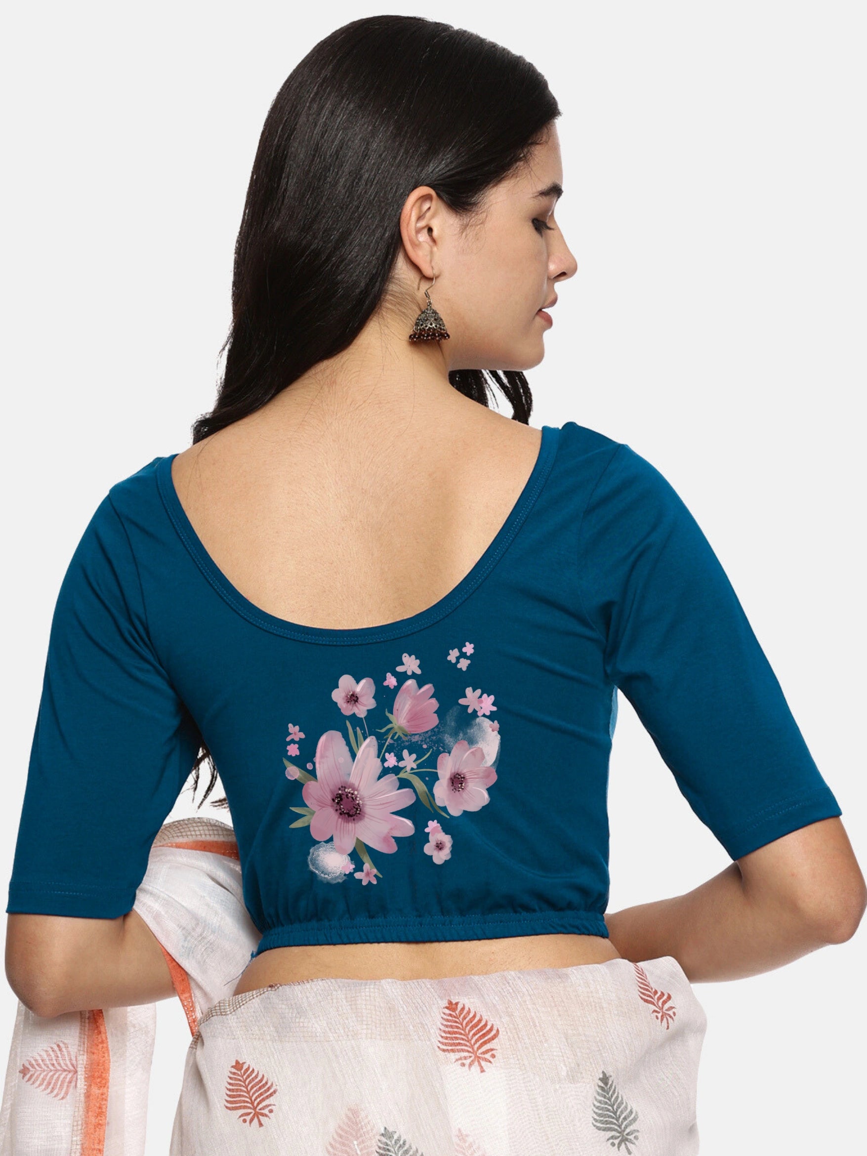 Women Back Printed Stretchable Blouse U038 - notyetbyus