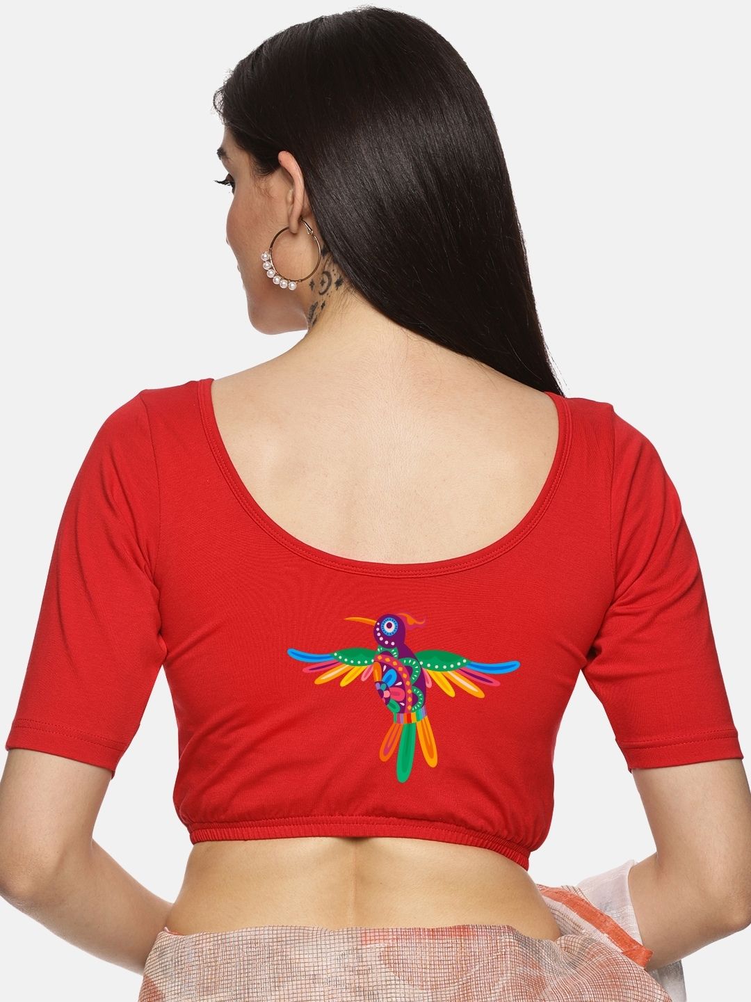 Women Back Printed Stretchable Blouse U08 - notyetbyus