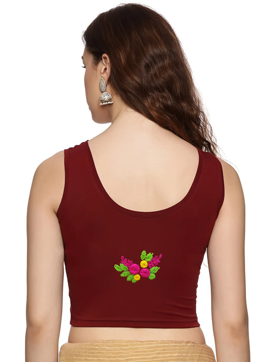 DIY Embroidery Kit with Women Stretchable Sleeveless Blouse E01 – Maroon