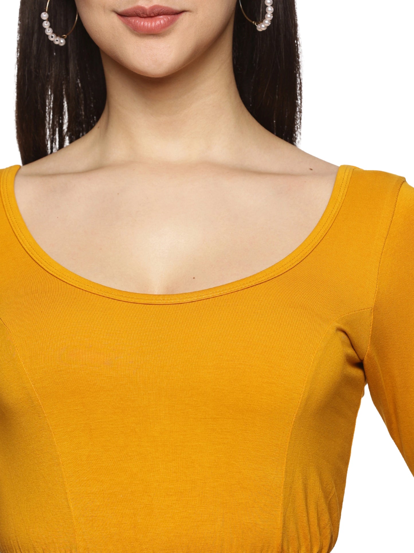 Women Plain Stretchable Half Sleeve Blouse U01A Mustard
