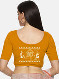 Women Back Printed Stretchable Half Sleeve  Blouse U06 Mustard