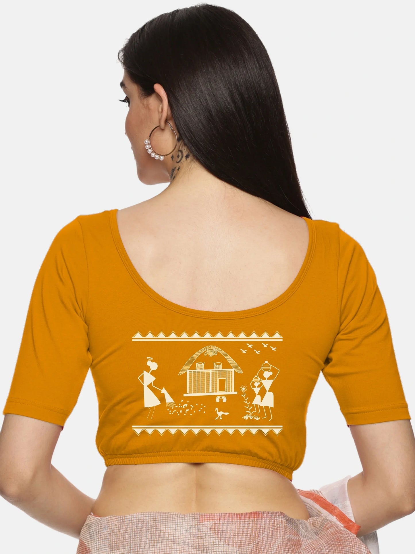 Women Back Printed Stretchable Blouse U06 - notyetbyus