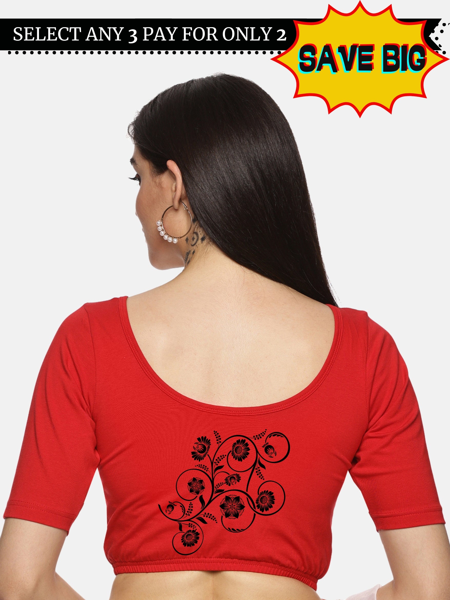 Women Back Printed Stretchable Blouse U075 - notyetbyus
