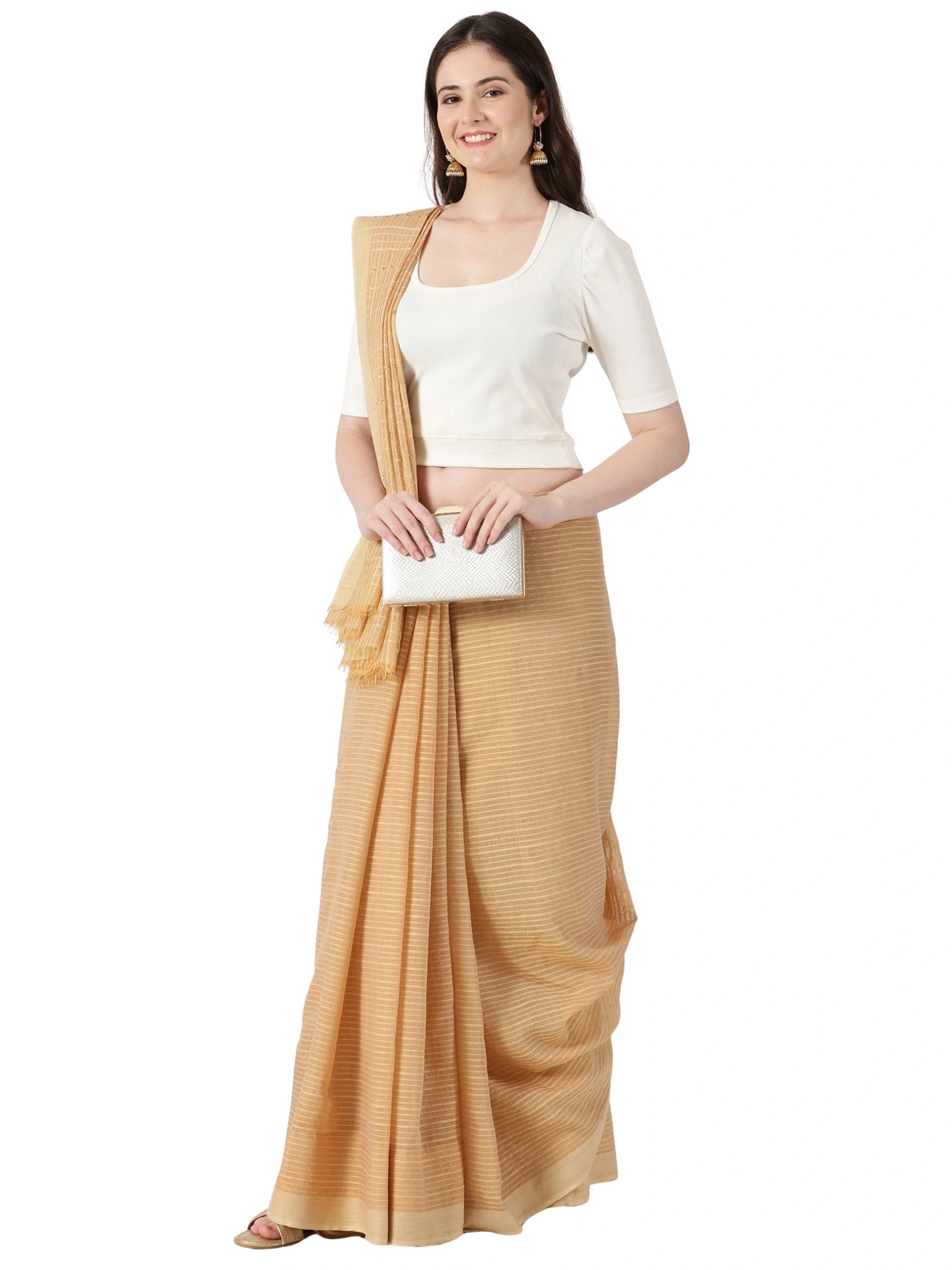 Women Stretchable Rib Square Neck Puff Sleeve Blouse Back Print U0242 Cream