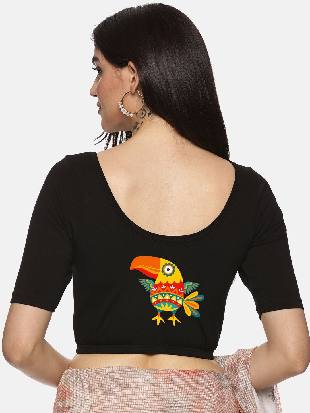 Women Back Printed Stretchable Blouse U09 - notyetbyus