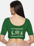 Women Back Printed Stretchable Half Sleeve  Blouse U06 Bottle Green