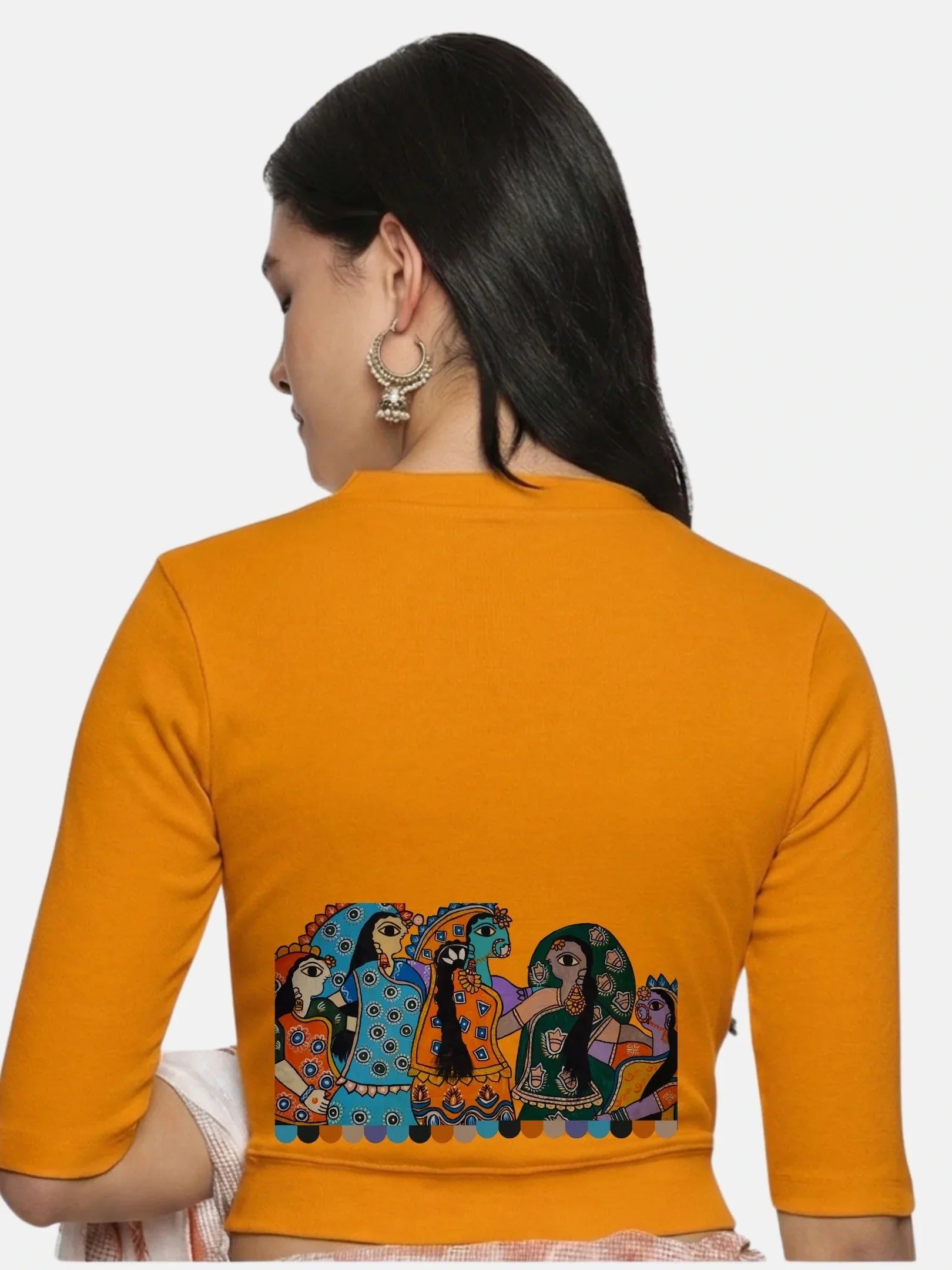 Women Back Printed Stretchable Elbow Sleeve RIB Blouse U0160 - notyetbyus