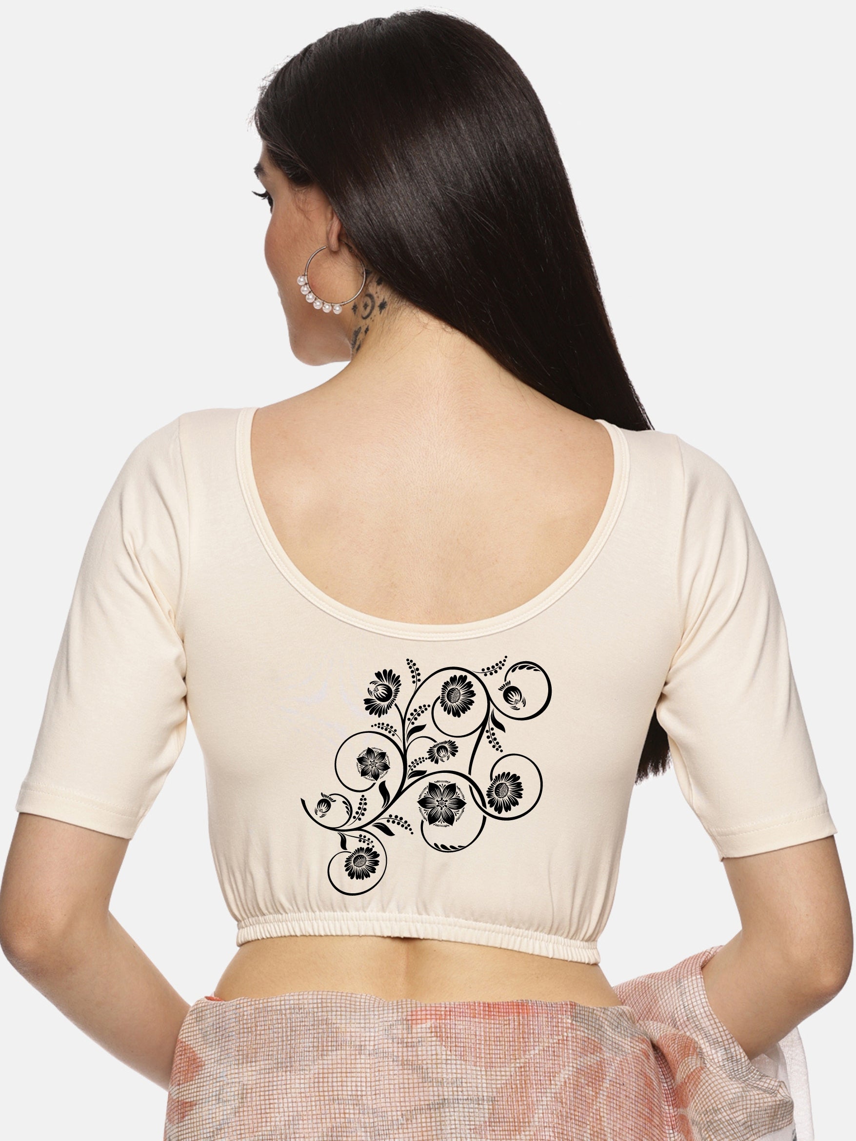 Women Back Printed Stretchable Blouse U075 - notyetbyus