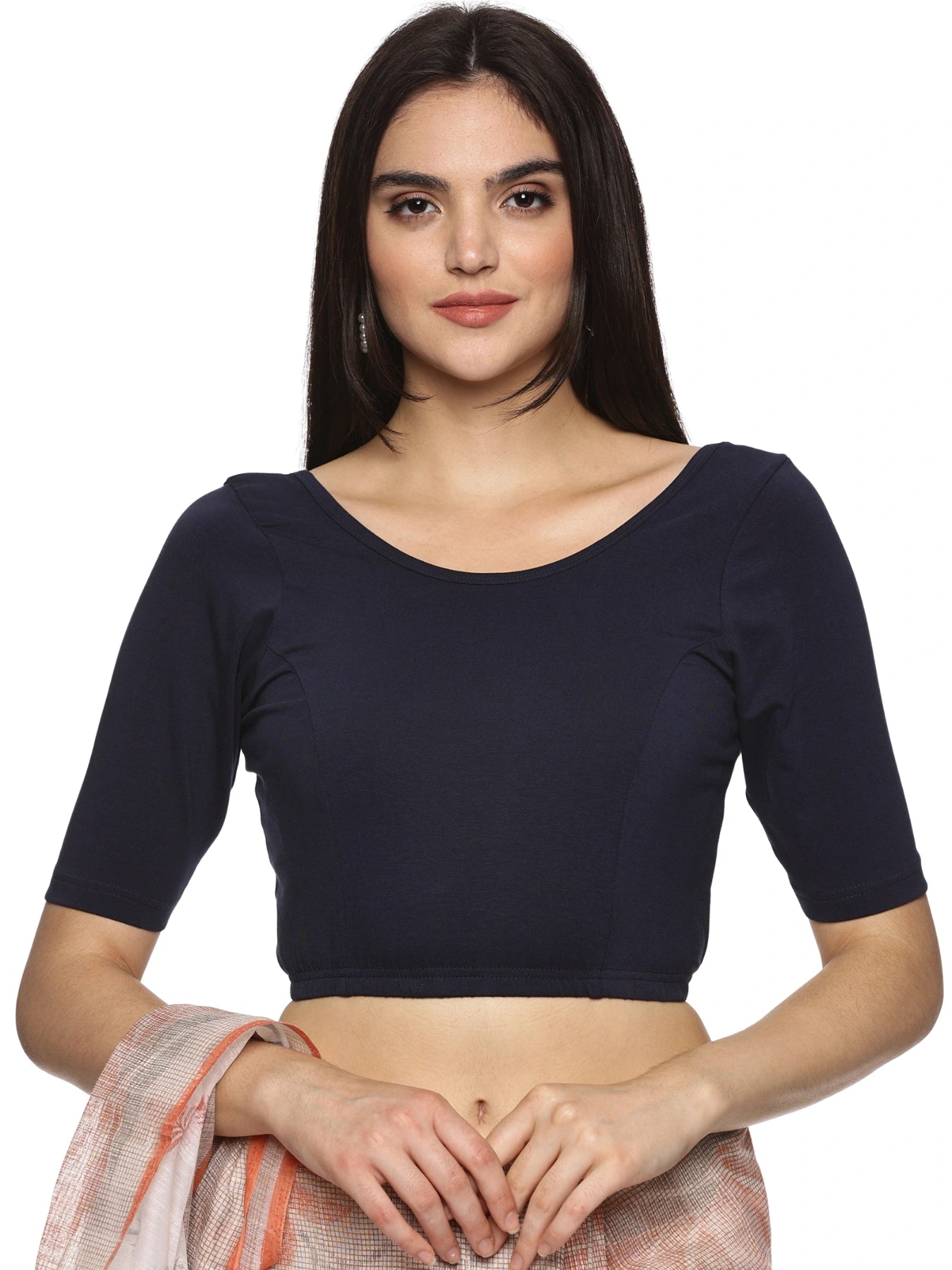 DIY Embroidery Kit with Women Stretchable Half Sleeve Blouse E02 – Navy