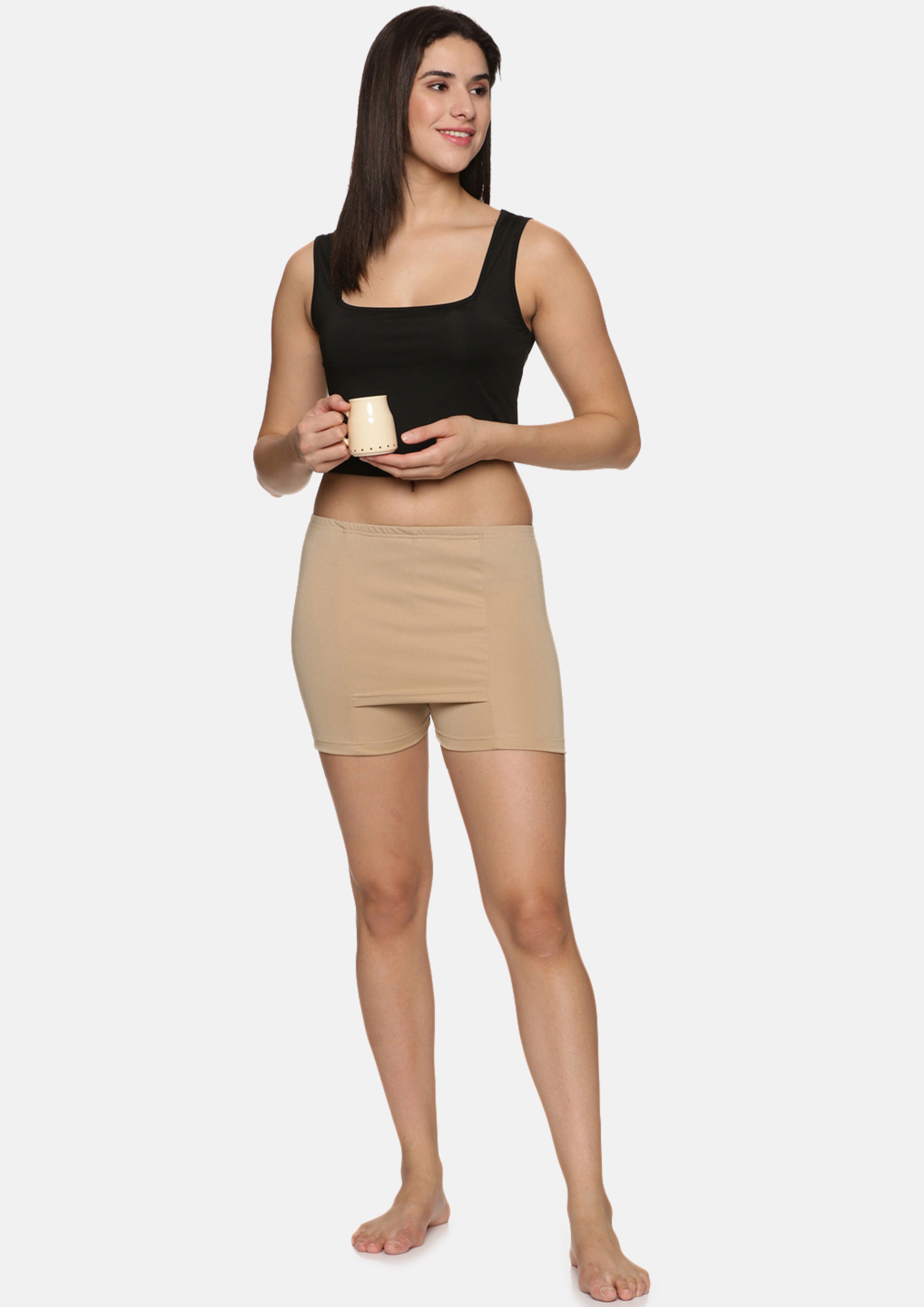 Women Pack Of 3 Front Double Layer Stretchable shorts ny57 - notyetbyus
