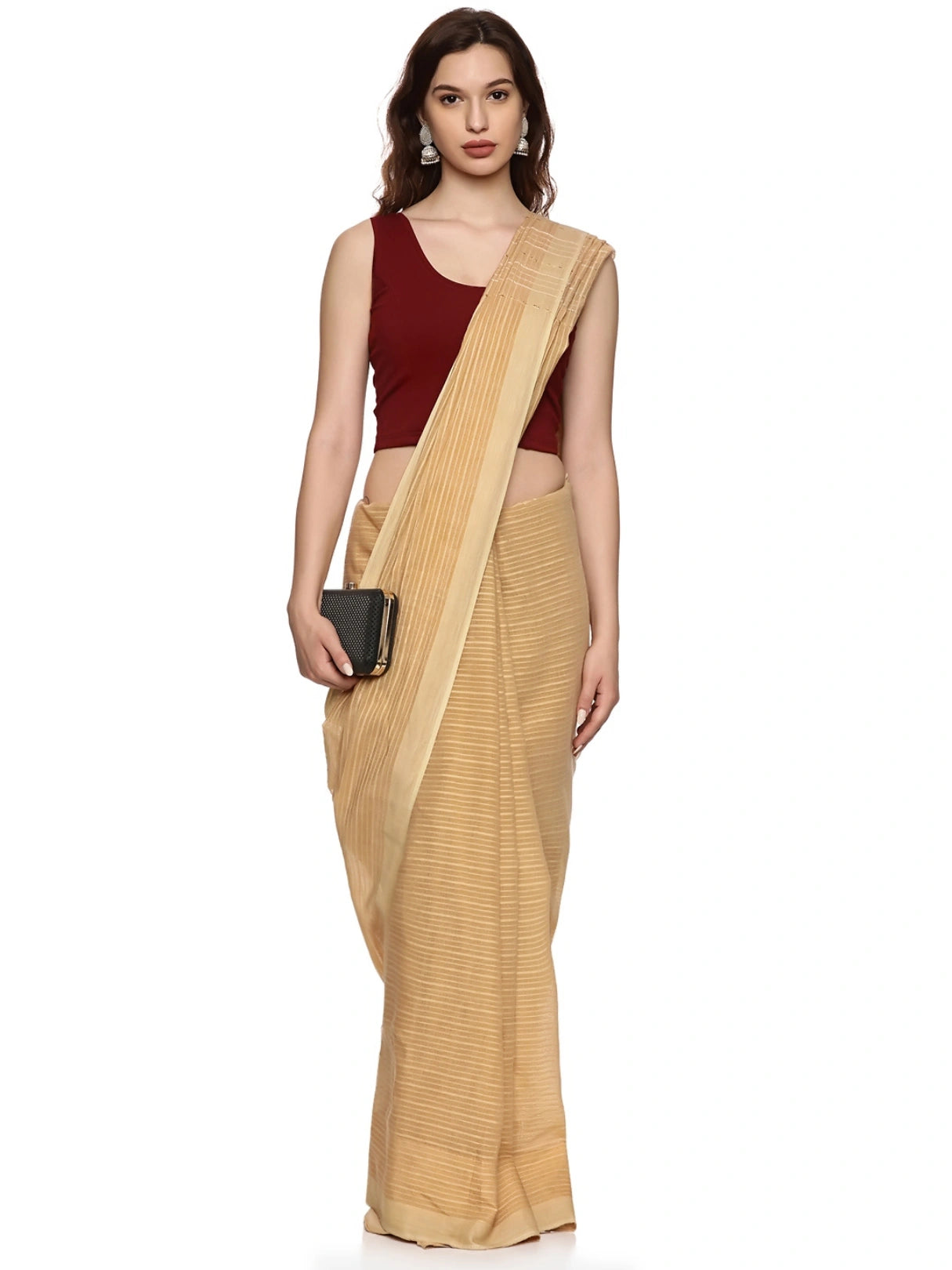 DIY Embroidery Kit with Women Stretchable Sleeveless Blouse E01 – Maroon