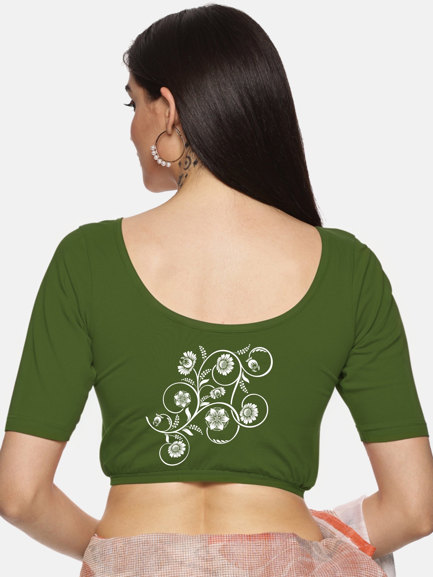 Women Back Printed Stretchable Blouse U075 - notyetbyus