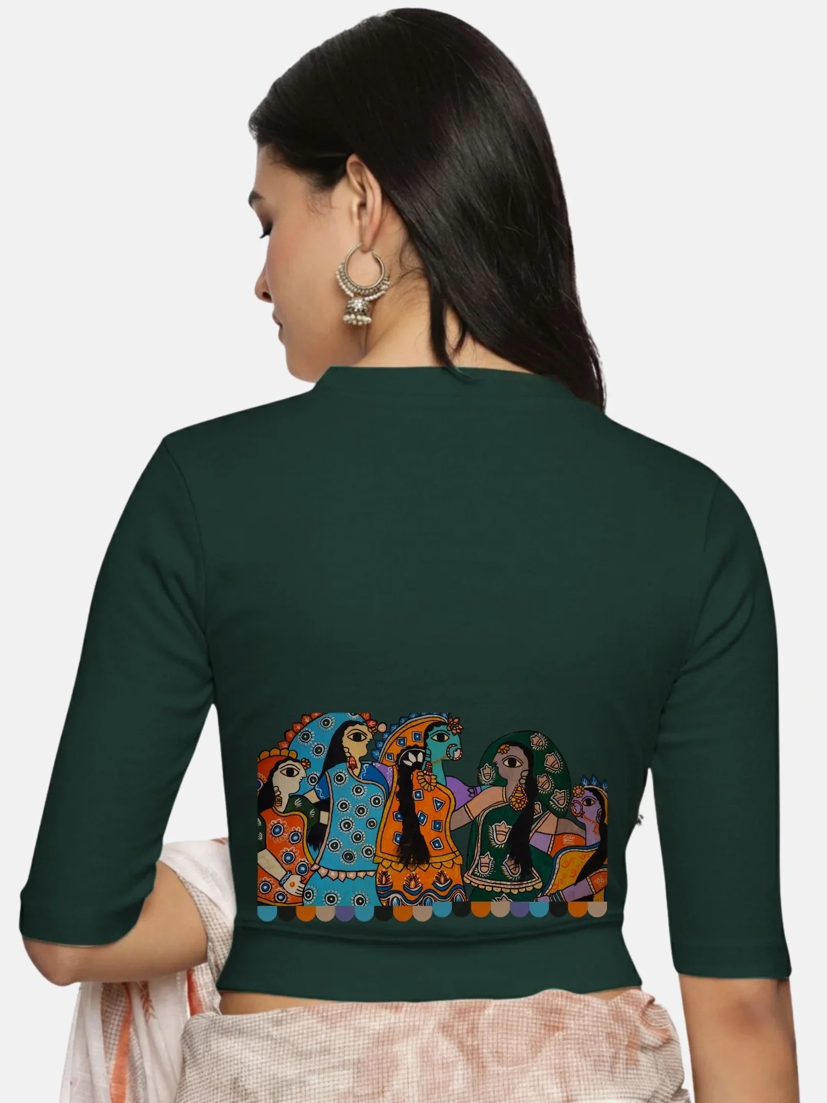 Women Back Printed Stretchable Elbow Sleeve RIB Blouse U0160 - notyetbyus