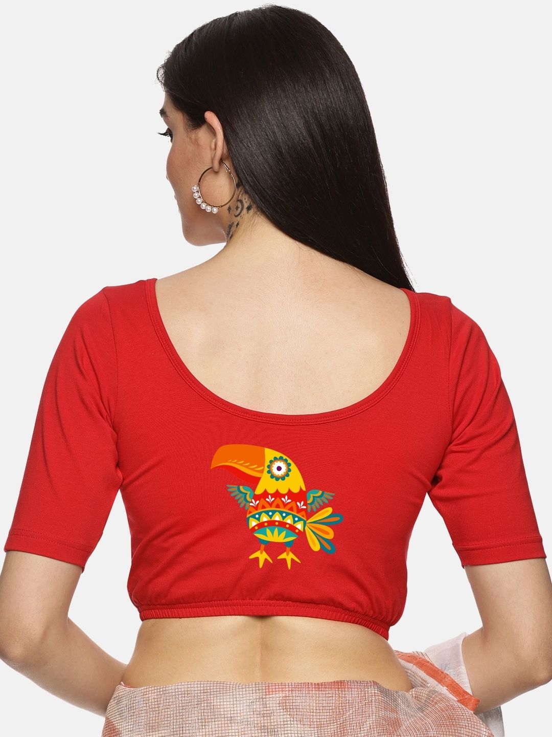 Women Back Printed Stretchable Blouse U09 - notyetbyus
