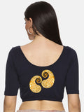 Women Back Printed Stretchable  Half Sleeve  Blouse U080 Navy