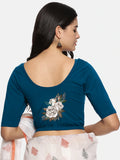 Women Back Printed Stretchable Half Sleeve Blouse U049 Peacock