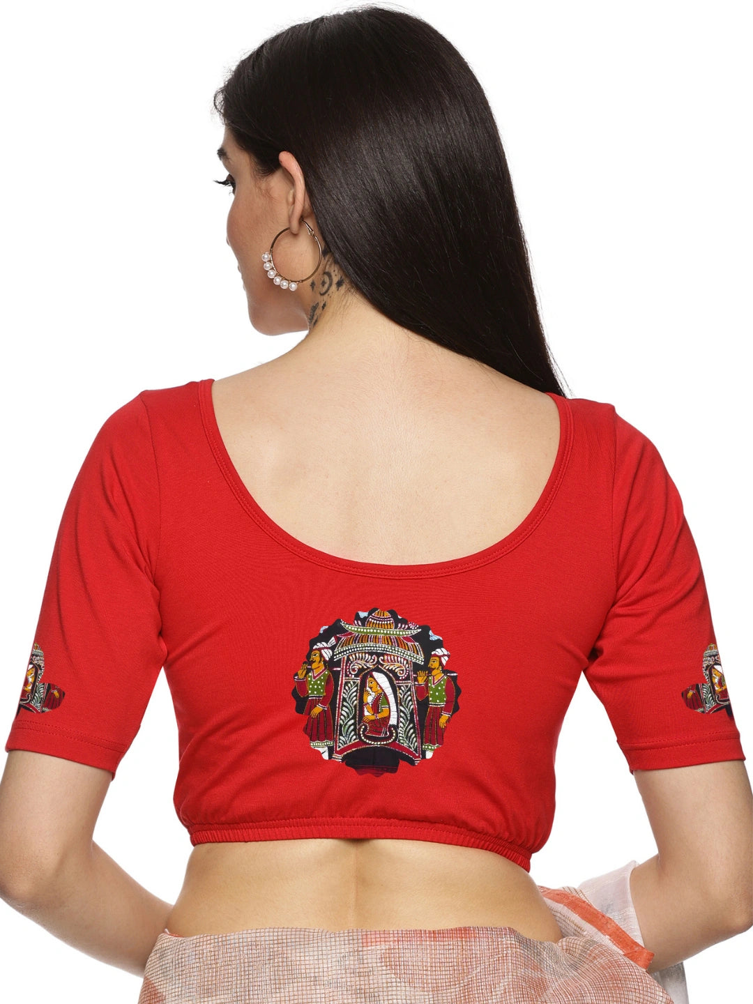 Women Back Printed Stretchable Blouse U0140A
