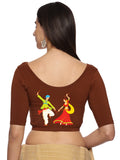 Women Back Printed Stretchable Half Sleeve Blouse U031 Honey Brown