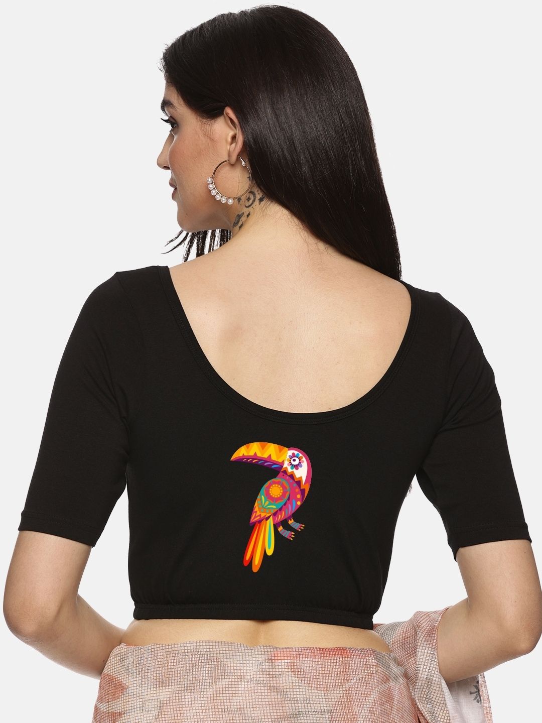 Women Back Printed Stretchable Blouse U010 - notyetbyus