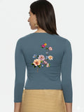 Women Three Fourth Sleeve Back Print Stretchable Blouse U0106 Elephant Grey