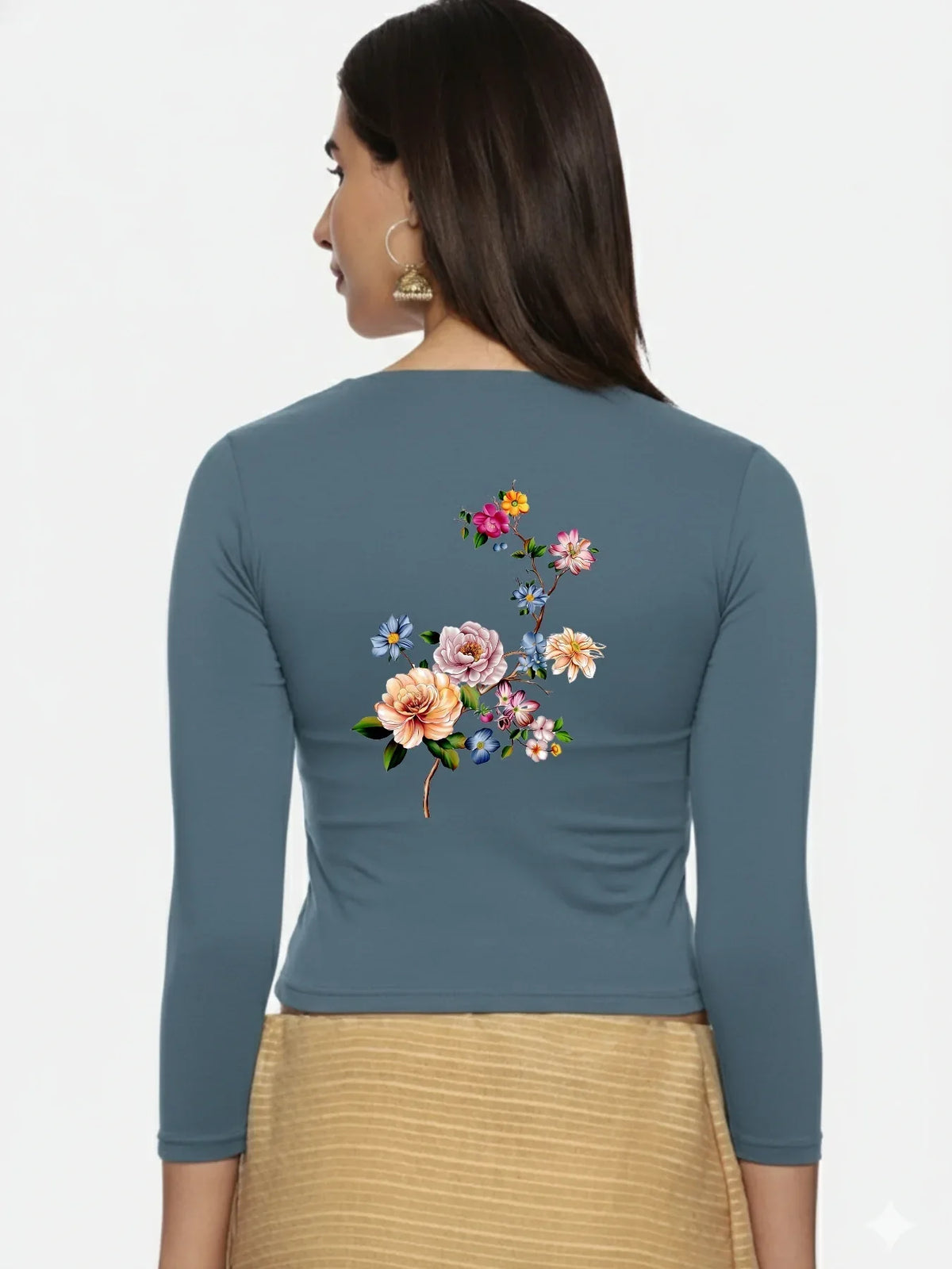 Women Three Fourth Sleeve Back Print Stretchable Blouse U0106 - notyetbyus