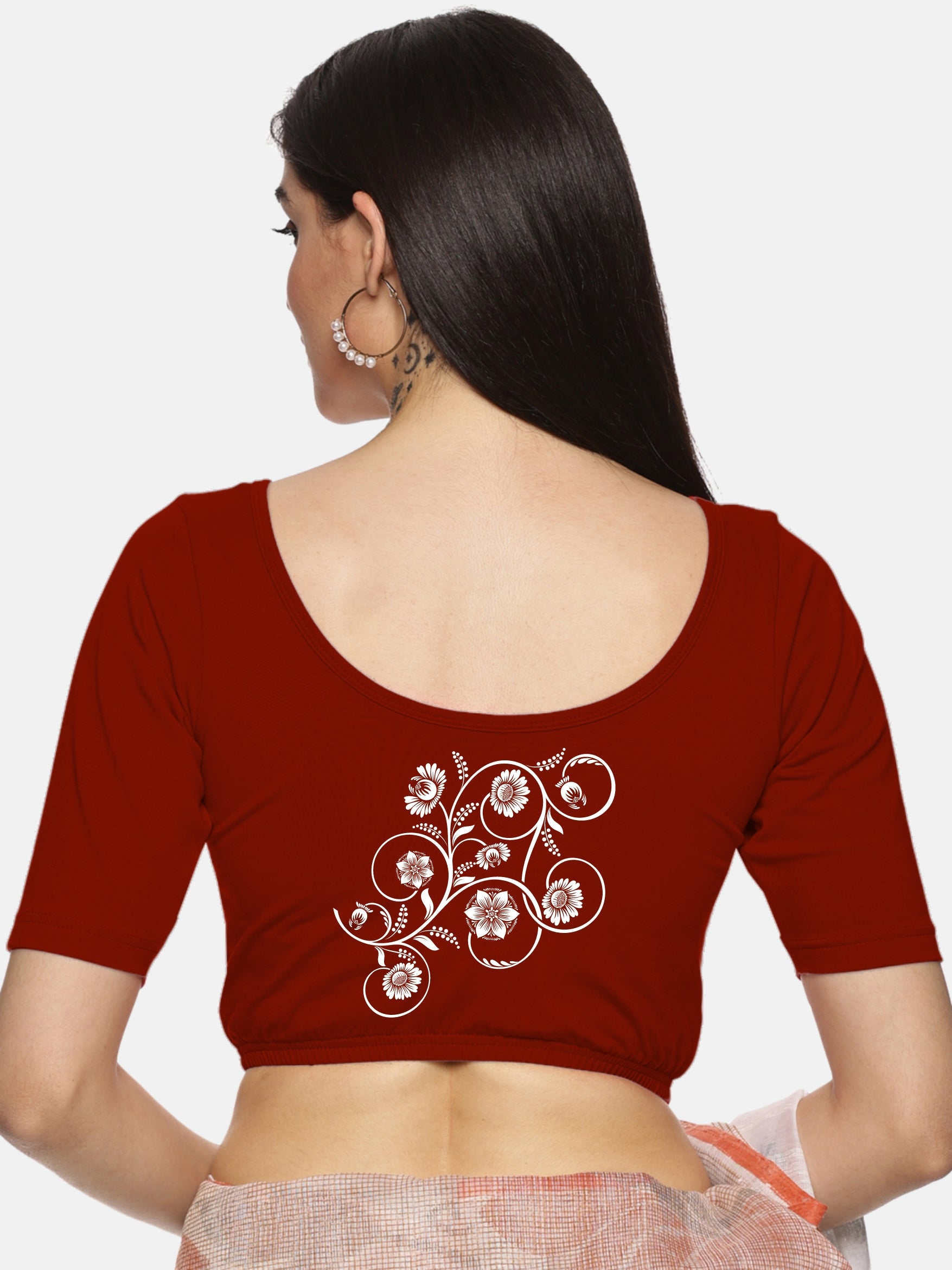 Women Back Printed Stretchable Blouse U075 - notyetbyus