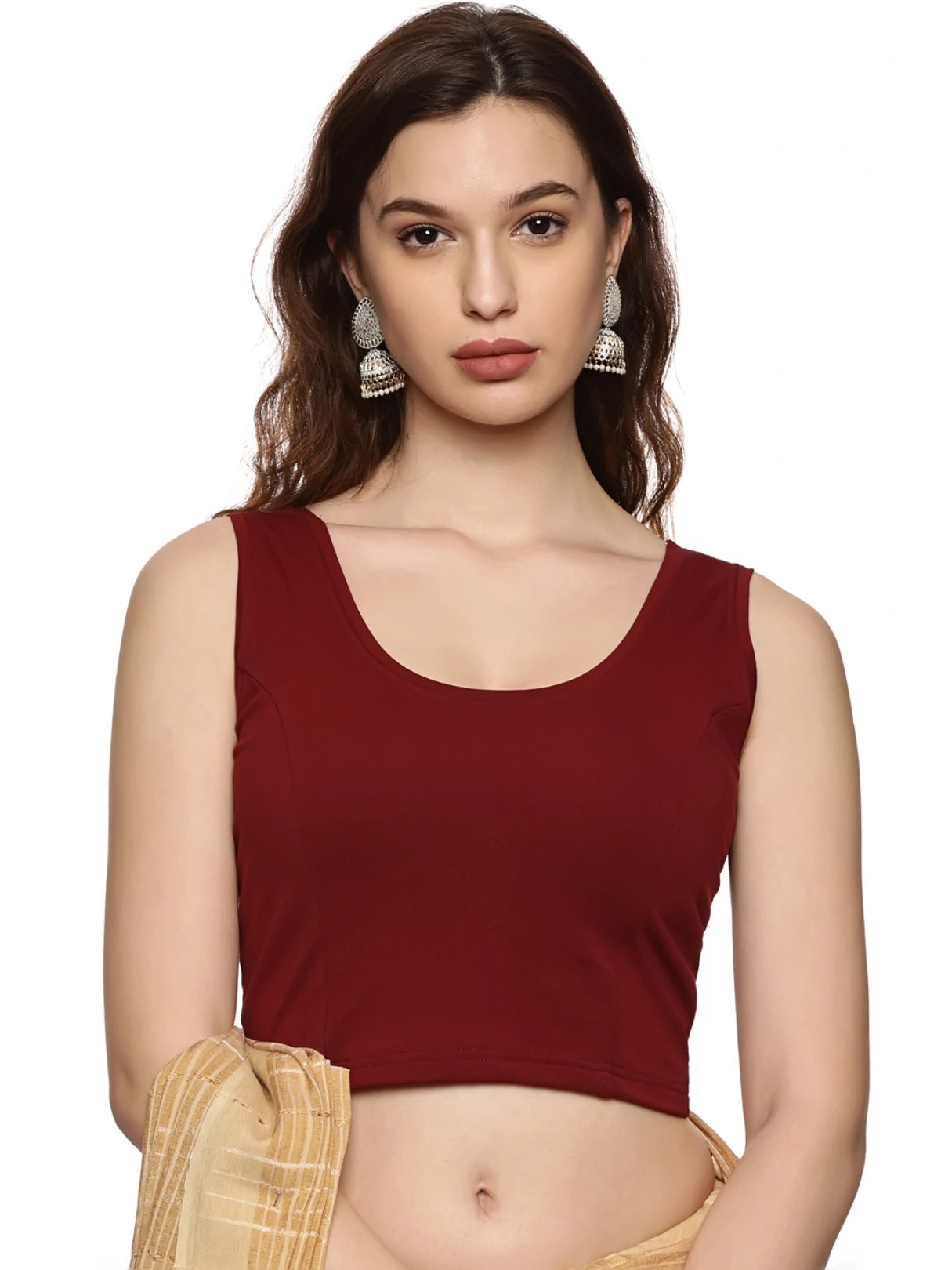 DIY Embroidery Kit with Women Stretchable Sleeveless Blouse E01 – Maroon