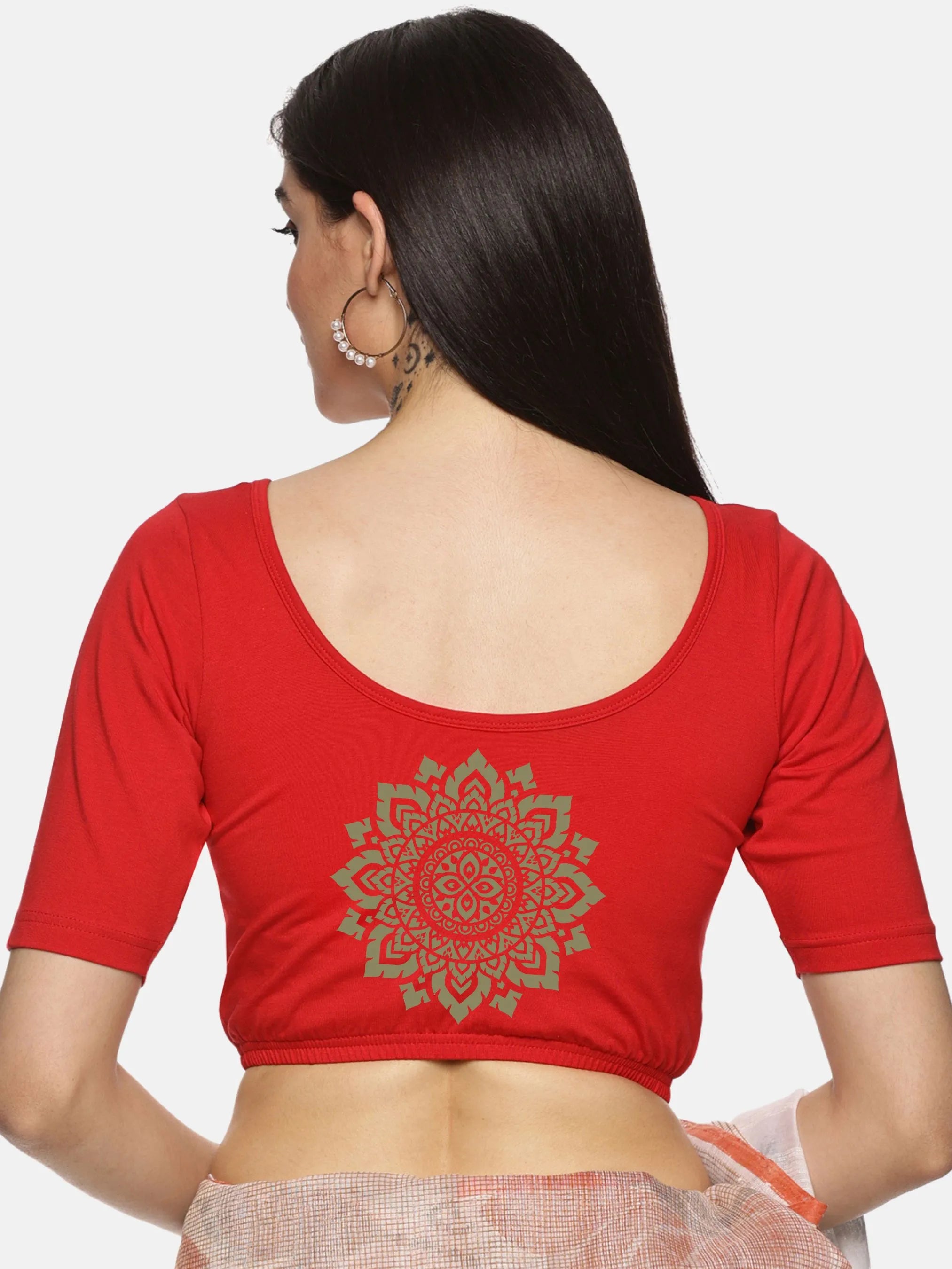 Women Back Printed Stretchable Blouse U057 - notyetbyus