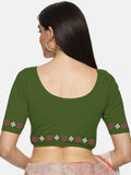 Women Back Printed Stretchable Half Sleeve Blouse U087 Mehndi Green