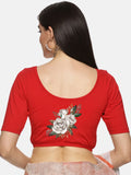 Women Back Printed Stretchable Half Sleeve Blouse U049 Red