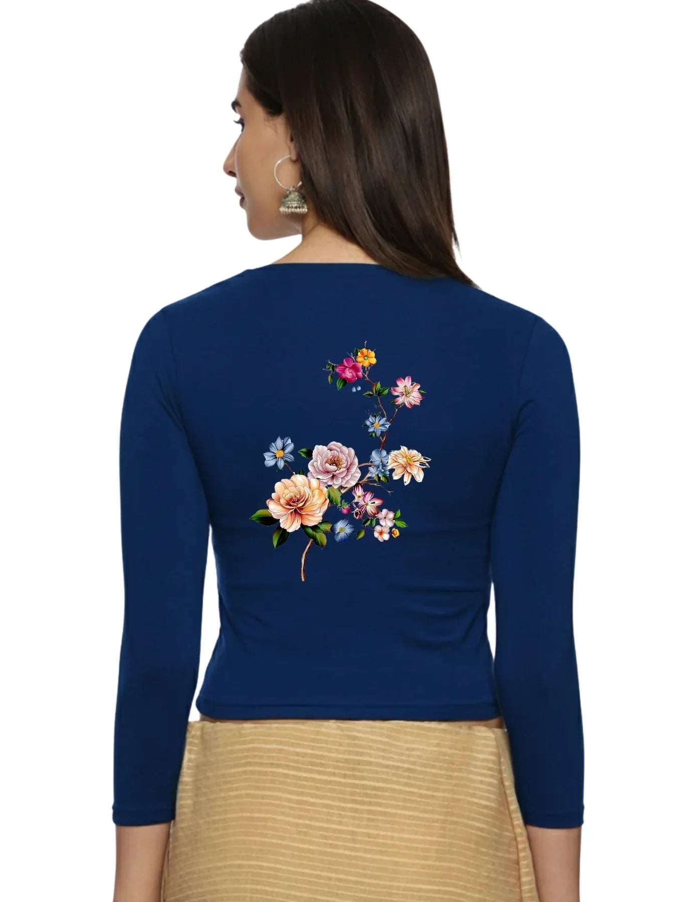 Women Three Fourth Sleeve Back Print Stretchable Blouse U0106 - notyetbyus
