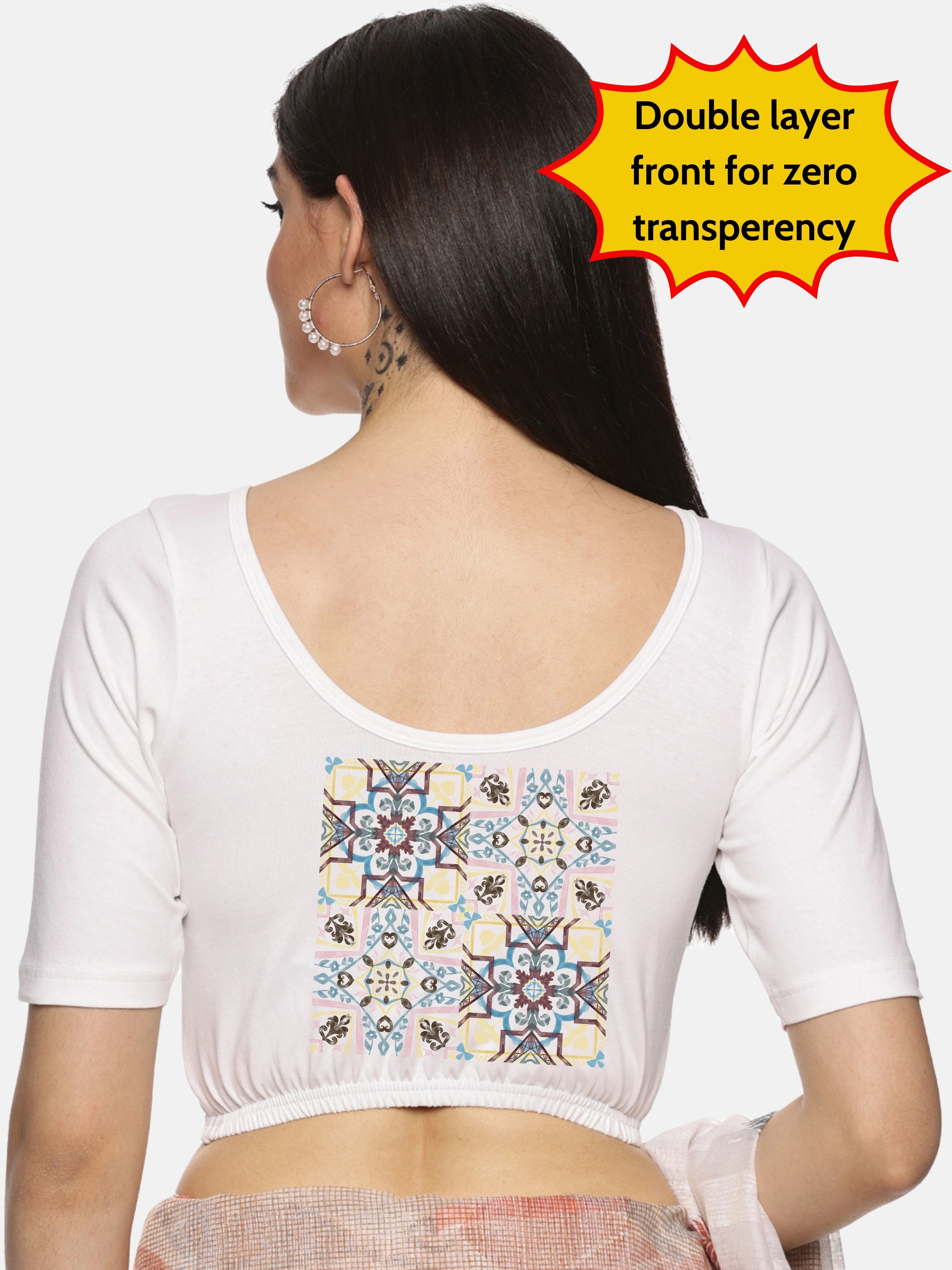 Women Back Printed Stretchable Blouse U045 - notyetbyus