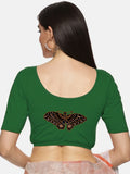 Women Back Printed Stretchable Half Sleeve Blouse U07 Bottle Green