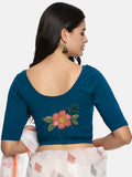 Women Back Printed Stretchable Half Sleeve Blouse U073 peacock