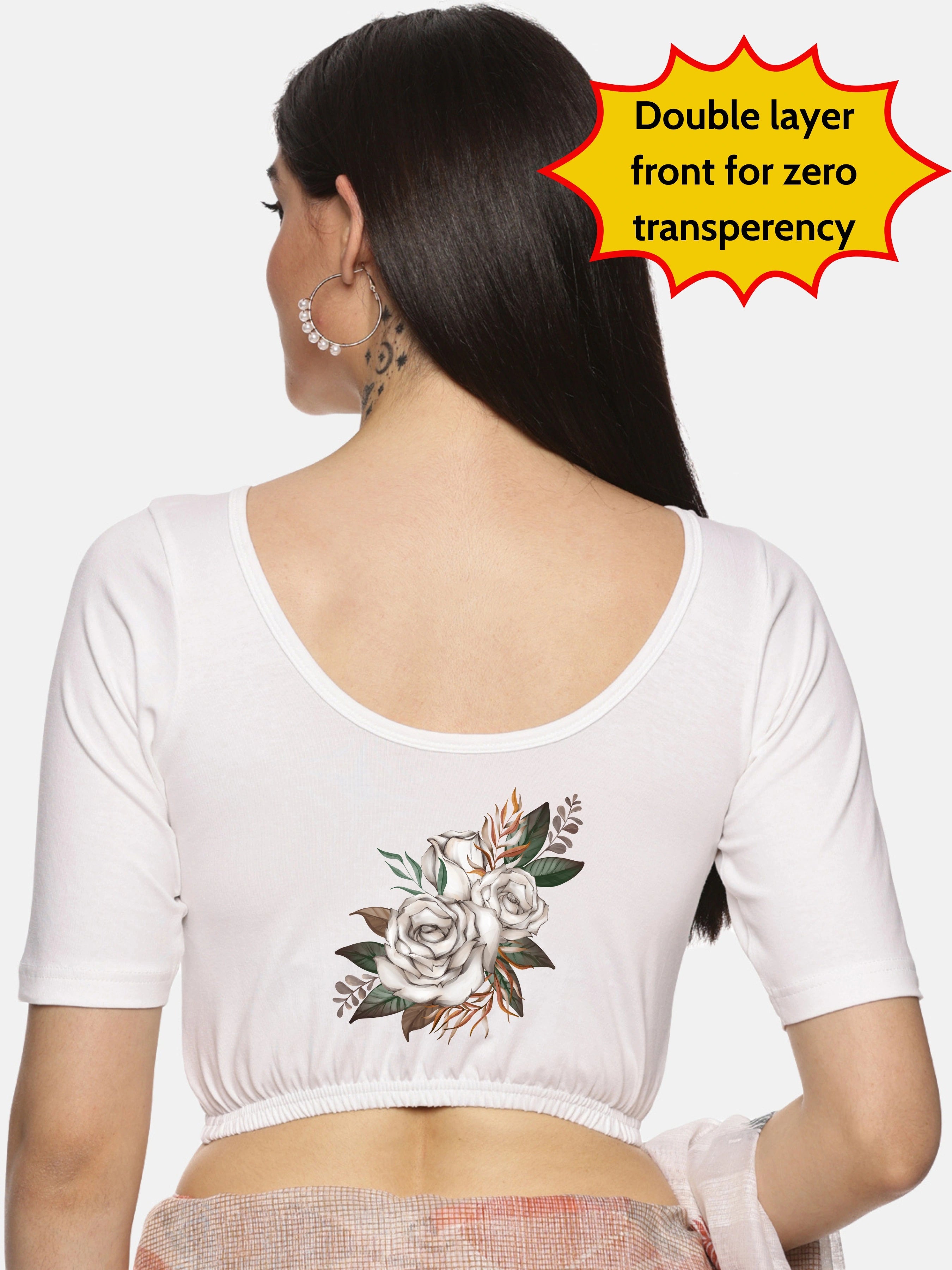 Women Back Printed Stretchable Blouse U049 - notyetbyus