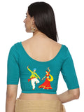 Women Back Printed Stretchable Half Sleeve Blouse U031 Rama Green