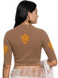 Women Back Printed Stretchable Elbow Sleeve RIB Blouse U0116 Biscuit
