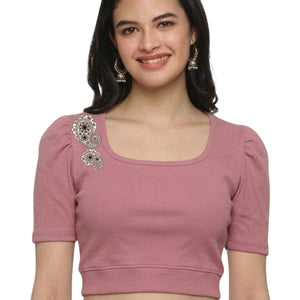 Square Neck Rib Half Sleeve Blouse