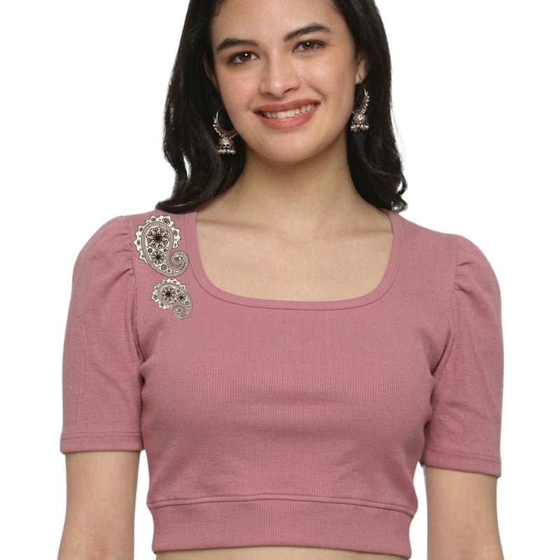 Square Neck Rib Half Sleeve Blouse