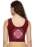 Women Sleevless Back Printed Stretchable  Blouse U0205 Maroon