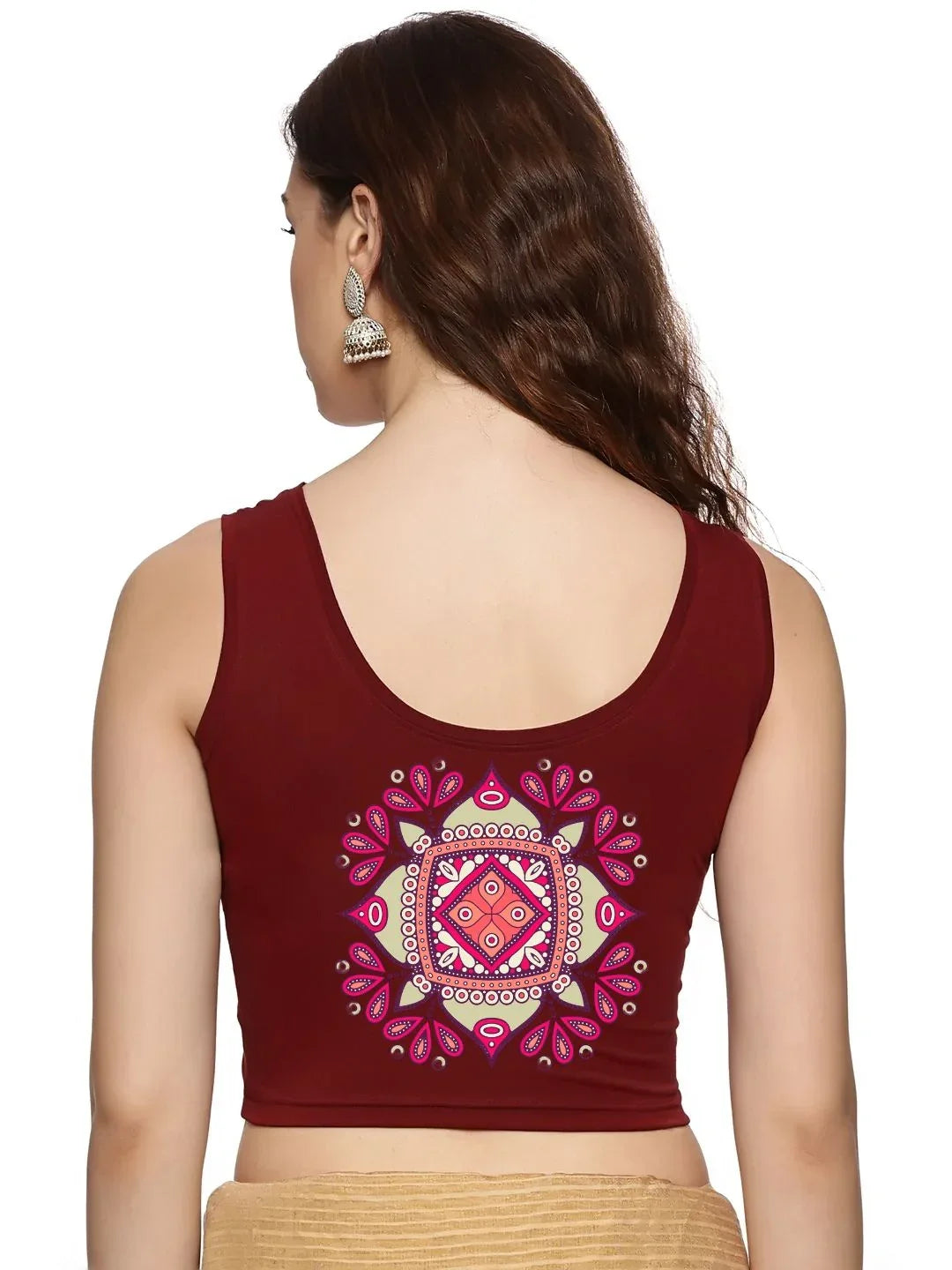 Women Sleevless Back Printed Stretchable Blouse U0205 - notyetbyus