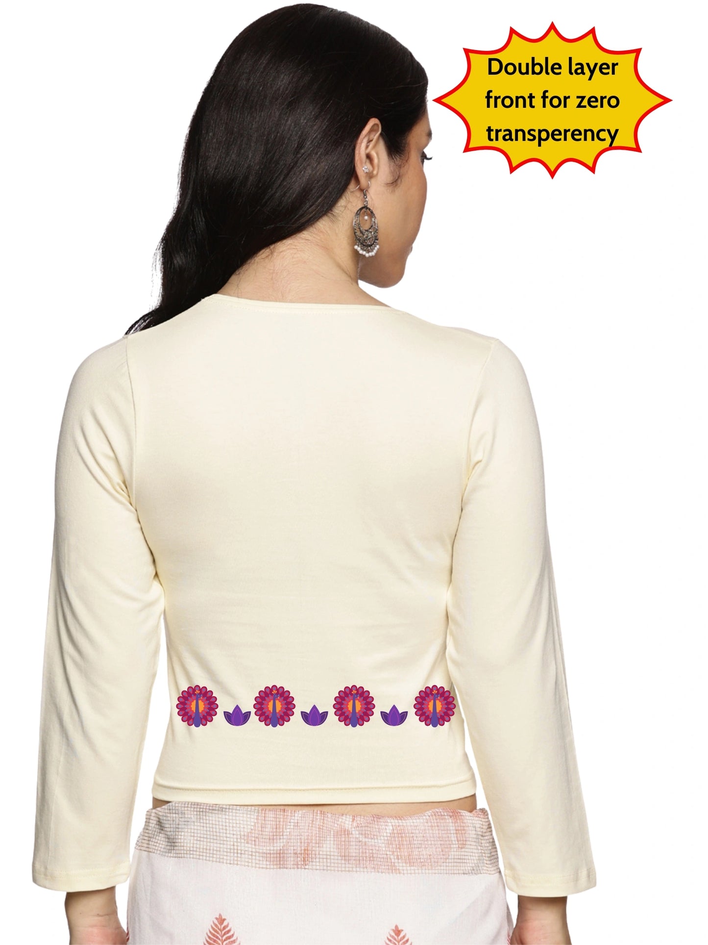 Women Three Fourth Sleeve Back Print Stretchable Blouse U0153 Cream