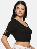 Women Back Printed Stretchable Half Sleeve Blouse U0177 Black