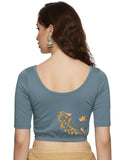 Women Back Printed Stretchable  Half Sleeve Blouse U0199 Elephant Grey