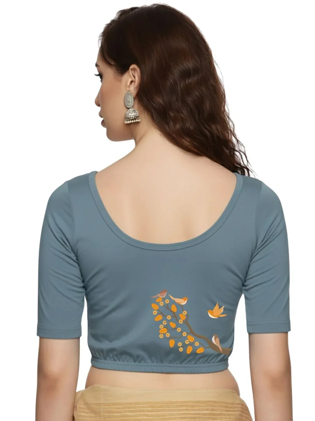 Women Back Printed Stretchable Blouse U0199 - notyetbyus