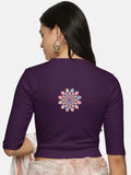 Women Back Printed Stretchable Elbow Sleeve RIB Blouse U0168 Violet