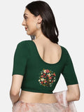 Women Back Printed Stretchable Half Sleeve Blouse U0174 Bottle Green